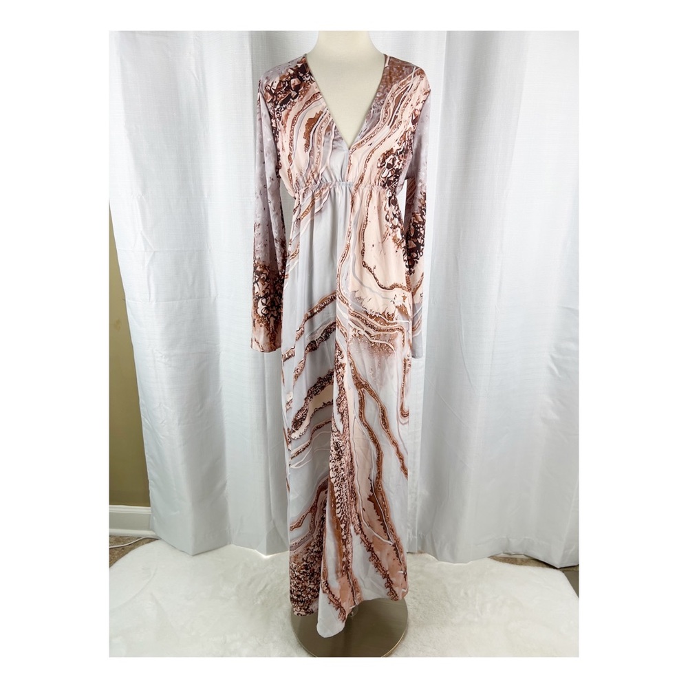 Women's Marble Print Dress Medium Maxi Relax Sundress Lightweight